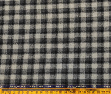 OCM Men's Wool Checks Count : Super 100's 2 Meter Unstitched Tweed Jacketing & Blazer Fabric (Light Grey & Black)