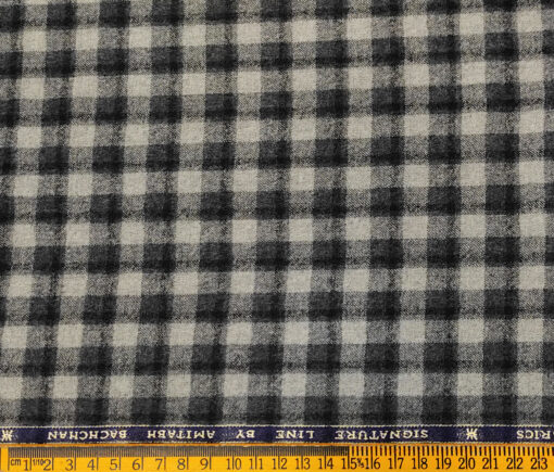 OCM Men's Wool Checks Count : Super 100's 2 Meter Unstitched Tweed Jacketing & Blazer Fabric (Light Grey & Black)