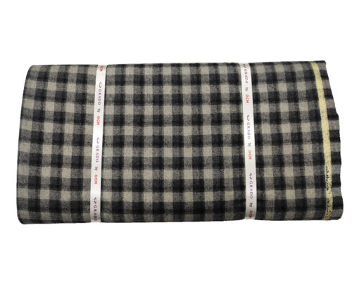 OCM Men's Wool Checks Count : Super 100's 2 Meter Unstitched Tweed Jacketing & Blazer Fabric (Light Grey & Black)