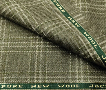 Raymond Men's Wool Checks Medium & Rough 2.20 Meter Unstitched Tweed Jacketing & Blazer Fabric (Olive Green)