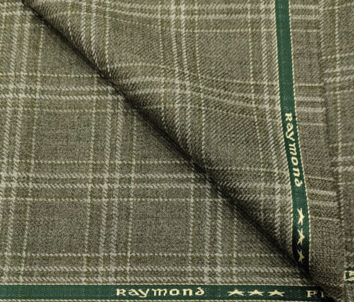 Raymond Men's Wool Checks Medium & Rough 2.20 Meter Unstitched Tweed Jacketing & Blazer Fabric (Olive Green)