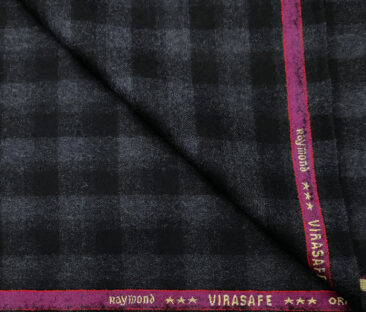 Raymond Men's Wool Checks Virasafe Anti Viral Fabric 2.20 Meter Unstitched Tweed Jacketing & Blazer Fabric (Black & Blue)