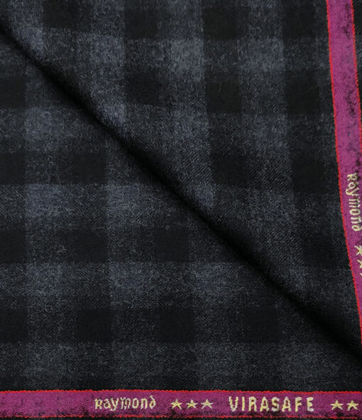 Raymond Men's Wool Checks Virasafe Anti Viral Fabric 2.20 Meter Unstitched Tweed Jacketing & Blazer Fabric (Black & Blue)
