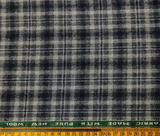Raymond Men's Wool Checks Medium & Soft 2.20 Meter Unstitched Tweed Jacketing & Blazer Fabric (Grey & Blue)