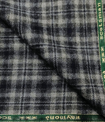 Raymond Men's Wool Checks Medium & Soft 2.20 Meter Unstitched Tweed Jacketing & Blazer Fabric (Grey & Blue)