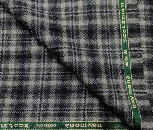 Raymond Men's Wool Checks Medium & Soft 2.20 Meter Unstitched Tweed Jacketing & Blazer Fabric (Grey & Blue)