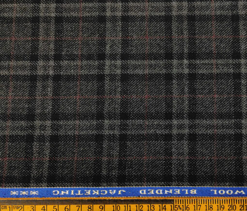 Raymond Men's Wool Checks Medium & Rough 2.20 Meter Unstitched Tweed Jacketing & Blazer Fabric (Grey & Black)