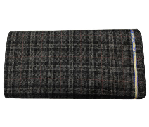 Raymond Men's Wool Checks Medium & Rough 2.20 Meter Unstitched Tweed Jacketing & Blazer Fabric (Grey & Black)