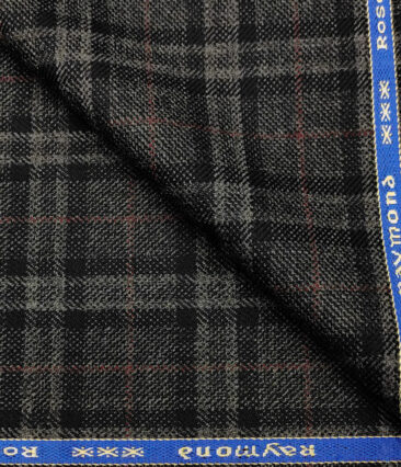 Raymond Men's Wool Checks Medium & Rough 2.20 Meter Unstitched Tweed Jacketing & Blazer Fabric (Grey & Black)