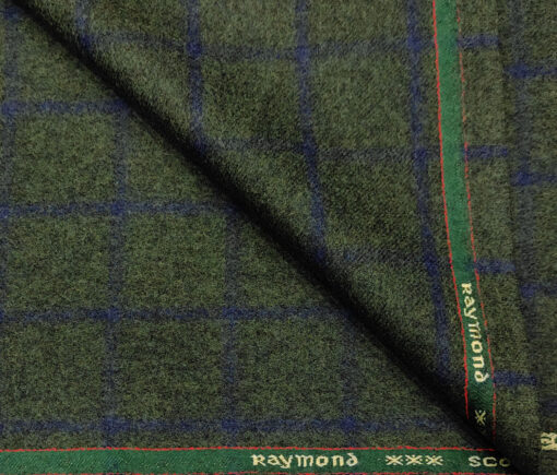 Raymond Men's Wool Checks Medium & Soft 2.20 Meter Unstitched Tweed Jacketing & Blazer Fabric (Green & Blue)
