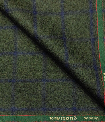 Raymond Men's Wool Checks Medium & Soft 2.20 Meter Unstitched Tweed Jacketing & Blazer Fabric (Green & Blue)