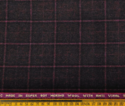 Raymond Men's Wool Checks Virasafe Anti Viral Fabric 2.20 Meter Unstitched Tweed Jacketing & Blazer Fabric (Dark Wine)
