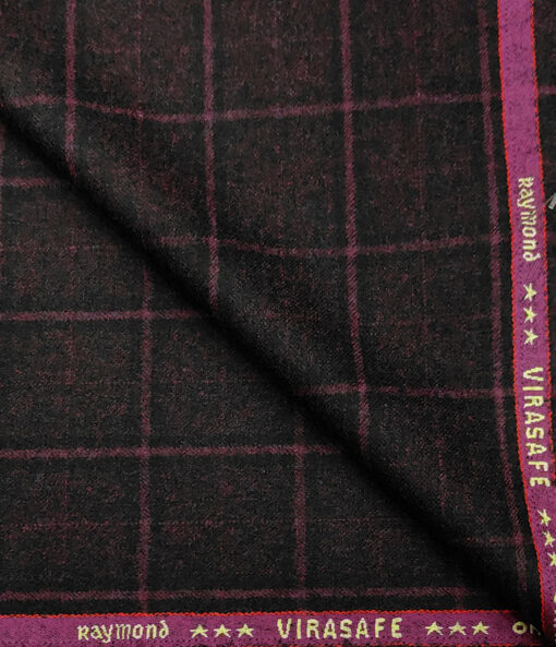 Raymond Men's Wool Checks Virasafe Anti Viral Fabric 2.20 Meter Unstitched Tweed Jacketing & Blazer Fabric (Dark Wine)
