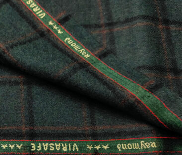 Raymond Men's Wool Checks Virasafe Anti Viral Fabric 2.20 Meter Unstitched Tweed Jacketing & Blazer Fabric (Sea Green & Black)