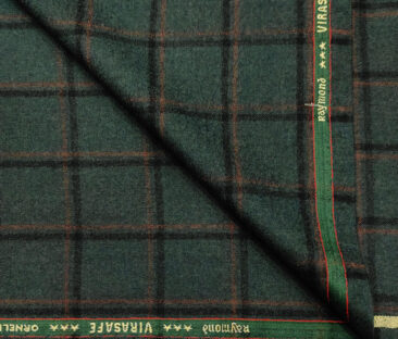 Raymond Men's Wool Checks Virasafe Anti Viral Fabric 2.20 Meter Unstitched Tweed Jacketing & Blazer Fabric (Sea Green & Black)