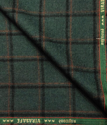 Raymond Men's Wool Checks Virasafe Anti Viral Fabric 2.20 Meter Unstitched Tweed Jacketing & Blazer Fabric (Sea Green & Black)