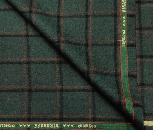 Raymond Men's Wool Checks Virasafe Anti Viral Fabric 2.20 Meter Unstitched Tweed Jacketing & Blazer Fabric (Sea Green & Black)