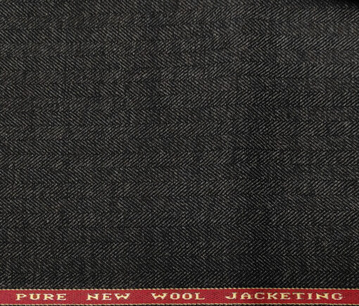 Raymond Men's Wool Herringbone Medium & Soft 2.20 Meter Unstitched Tweed Jacketing & Blazer Fabric (Blackish Grey)