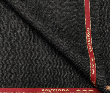 Raymond Men's Wool Herringbone Medium & Soft 2.20 Meter Unstitched Tweed Jacketing & Blazer Fabric (Blackish Grey)