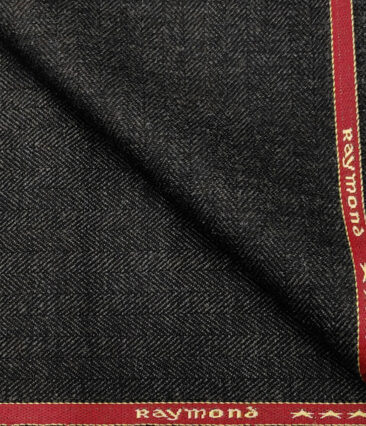 Raymond Men's Wool Herringbone Medium & Soft 2.20 Meter Unstitched Tweed Jacketing & Blazer Fabric (Blackish Grey)