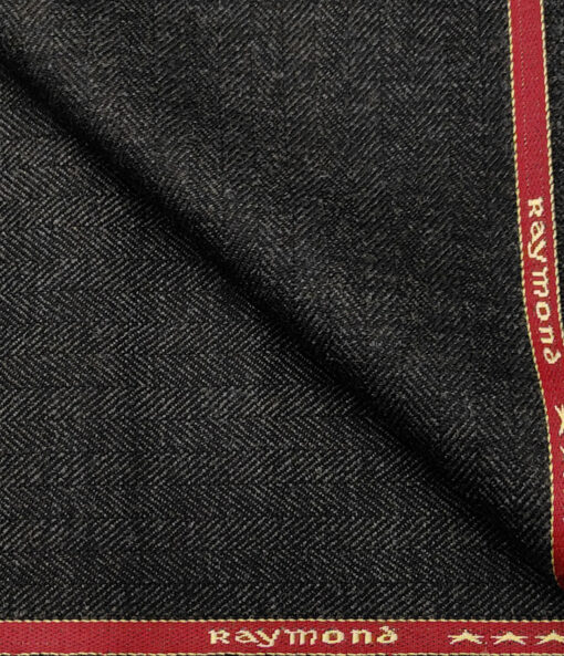 Raymond Men's Wool Herringbone Medium & Soft 2.20 Meter Unstitched Tweed Jacketing & Blazer Fabric (Blackish Grey)