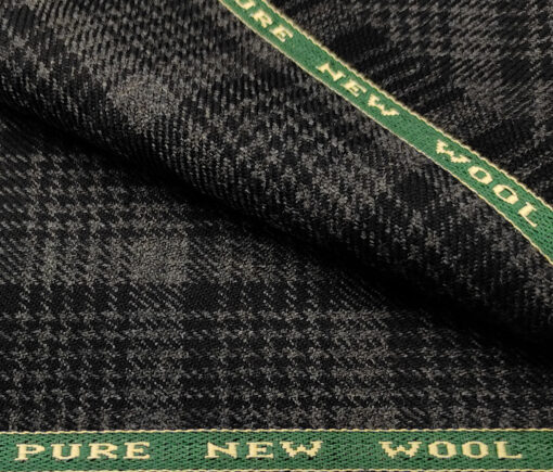 Raymond Men's Wool Checks Medium & Soft 2.20 Meter Unstitched Tweed Jacketing & Blazer Fabric (Black & Grey)