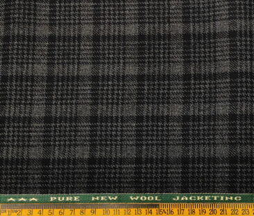 Raymond Men's Wool Checks Medium & Soft 2.20 Meter Unstitched Tweed Jacketing & Blazer Fabric (Black & Grey)