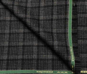 Raymond Men's Wool Checks Medium & Soft 2.20 Meter Unstitched Tweed Jacketing & Blazer Fabric (Black & Grey)