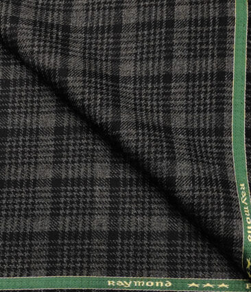 Raymond Men's Wool Checks Medium & Soft 2.20 Meter Unstitched Tweed Jacketing & Blazer Fabric (Black & Grey)