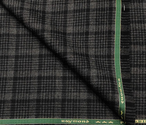 Raymond Men's Wool Checks Medium & Soft 2.20 Meter Unstitched Tweed Jacketing & Blazer Fabric (Black & Grey)