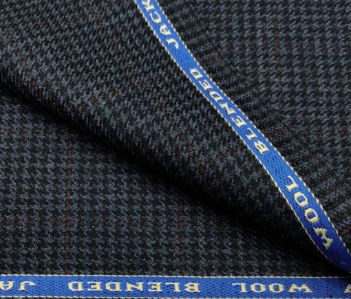 Raymond Men's Wool Checks Medium & Soft 2.20 Meter Unstitched Tweed Jacketing & Blazer Fabric (Dark Blue)