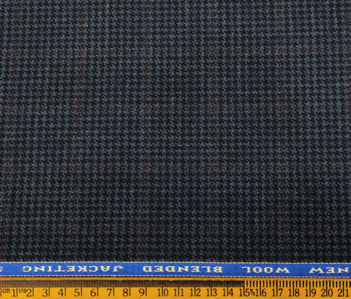 Raymond Men's Wool Checks Medium & Soft 2.20 Meter Unstitched Tweed Jacketing & Blazer Fabric (Dark Blue)