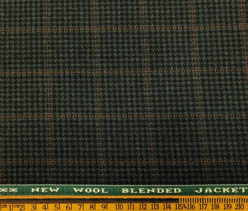 Raymond Men's Wool Checks Medium & Soft 2.20 Meter Unstitched Tweed Jacketing & Blazer Fabric (Green & Black)