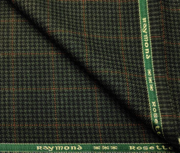 Raymond Men's Wool Checks Medium & Soft 2.20 Meter Unstitched Tweed Jacketing & Blazer Fabric (Green & Black)