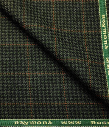 Raymond Men's Wool Checks Medium & Soft 2.20 Meter Unstitched Tweed Jacketing & Blazer Fabric (Green & Black)