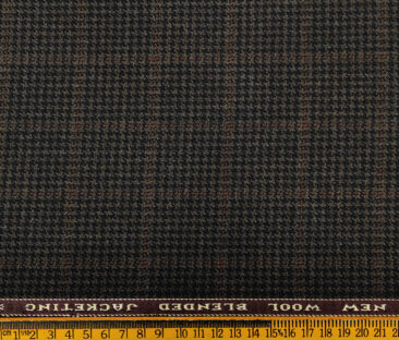 Raymond Men's Wool Checks Medium & Soft 2.20 Meter Unstitched Tweed Jacketing & Blazer Fabric (Brown & Black)