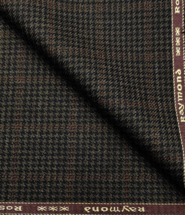 Raymond Men's Wool Checks Medium & Soft 2.20 Meter Unstitched Tweed Jacketing & Blazer Fabric (Brown & Black)