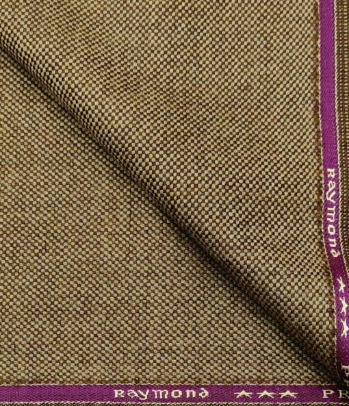 Raymond Men's Wool Structured Medium & Soft 2.20 Meter Unstitched Tweed Jacketing & Blazer Fabric (Light Brown)