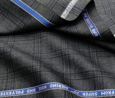 Raymond Men's Wool Checks Super 70's  Unstitched Suiting Fabric (Grey)