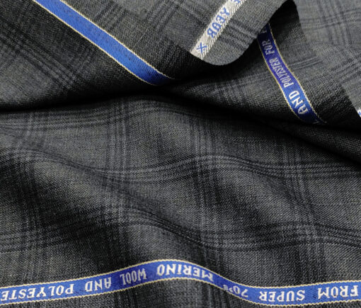 Raymond Men's Wool Checks Super 70's  Unstitched Suiting Fabric (Grey)