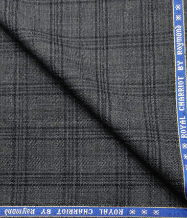 Raymond Men's Wool Checks Super 70's  Unstitched Suiting Fabric (Grey)