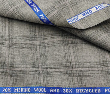 Raymond Men's Wool Checks Sustainouva  Unstitched Suiting Fabric (Light Grey)