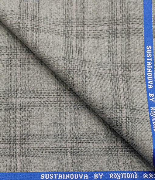 Raymond Men's Wool Checks Sustainouva  Unstitched Suiting Fabric (Light Grey)
