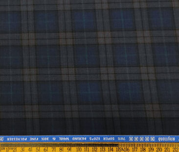 Raymond Men's Wool Checks Super 120's  Unstitched Suiting Fabric (Dark Royal Blue)
