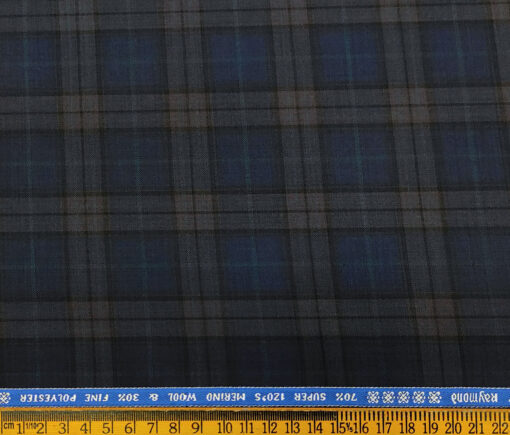 Raymond Men's Wool Checks Super 120's  Unstitched Suiting Fabric (Dark Royal Blue)