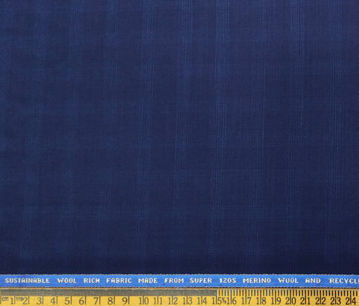 Raymond Men's Wool Checks Super 120's  Unstitched Suiting Fabric (Dark Royal Blue)