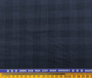 Raymond Men's Wool Checks Super 120's Unstitched Suiting Fabric (Dark Navy Blue)