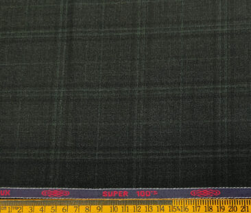 Spada Men's Wool Checks Super 100's  Unstitched Suiting Fabric (Dark Grey & Green)