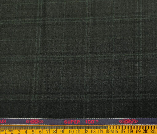 Spada Men's Wool Checks Super 100's  Unstitched Suiting Fabric (Dark Grey & Green)