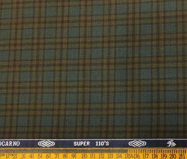 Spada Men's Wool Checks Super 110's Unstitched Suiting Fabric (Brown & Sea Green)